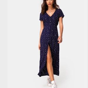 MOTEL ROCKS Navy Blue Maxi Dress with Front Slit
